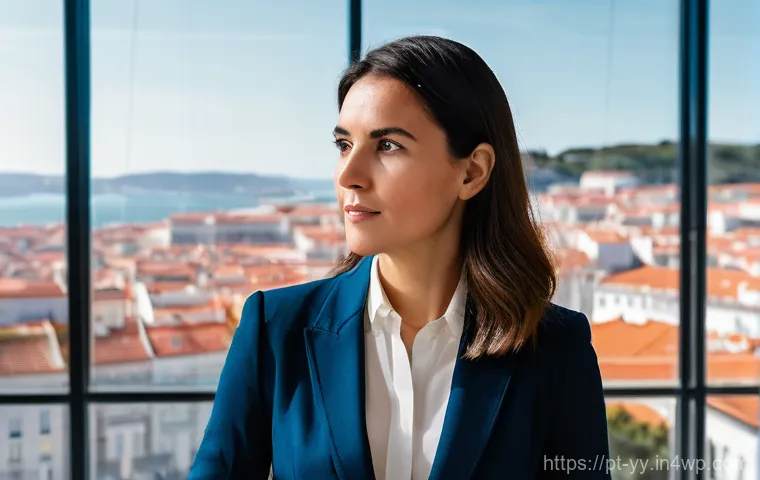 정보 시각화의 역사와 발전 과정 - **Prompt 1: Data Analyst in a Lisbon Office**
A confident Portuguese data analyst, a woman in he...