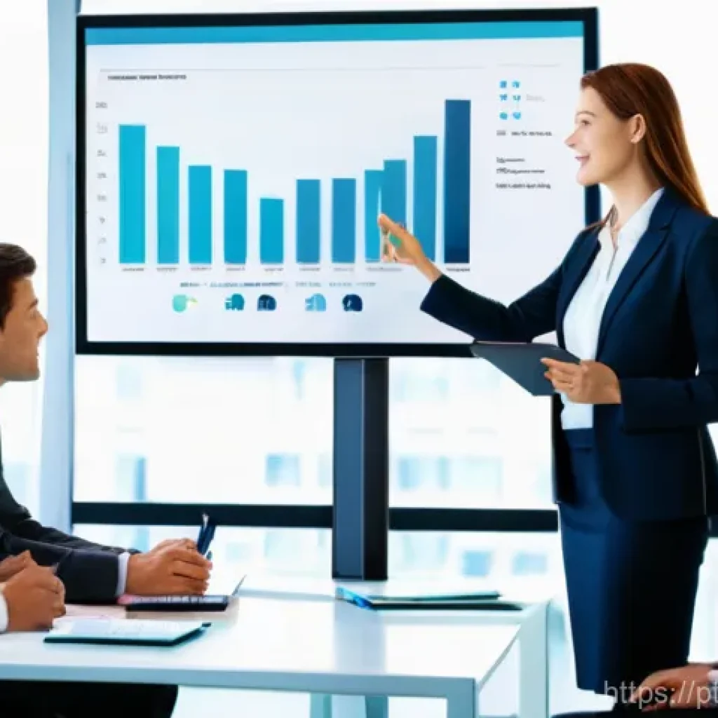 정보 시각화의 시청자 분석 기법 - **Prompt 1: Data Presentation Success**
"A professional, well-lit image of a female data analyst...