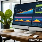 Home 22 데이터 시각화 플랫폼 선택 시 고려사항 - A modern office setting with a diverse Brazilian data analytics team collaborating around a large to...