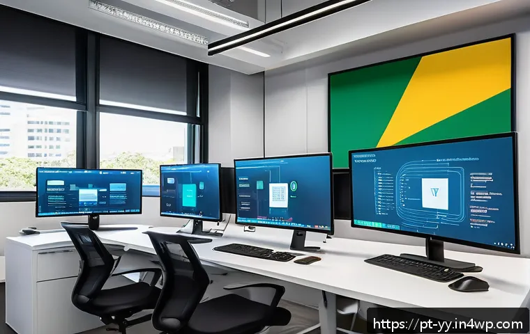 정보 시각화의 창의적 접근 사례 분석 - A vibrant and engaging data visualization workspace set in a modern Brazilian startup office, showca...
