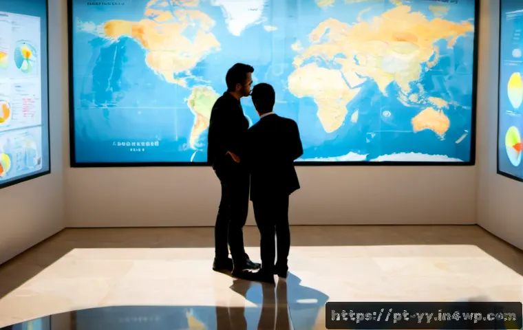 정보 시각화의 글로벌 사례와 비교 - Photorealistic modern data visualization gallery in Lisbon, Portugal, diverse Portuguese professiona...